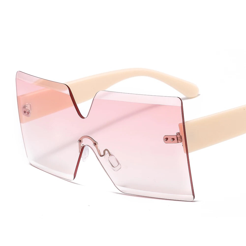 Square Rimless Women Shades (Rice White/Pink)