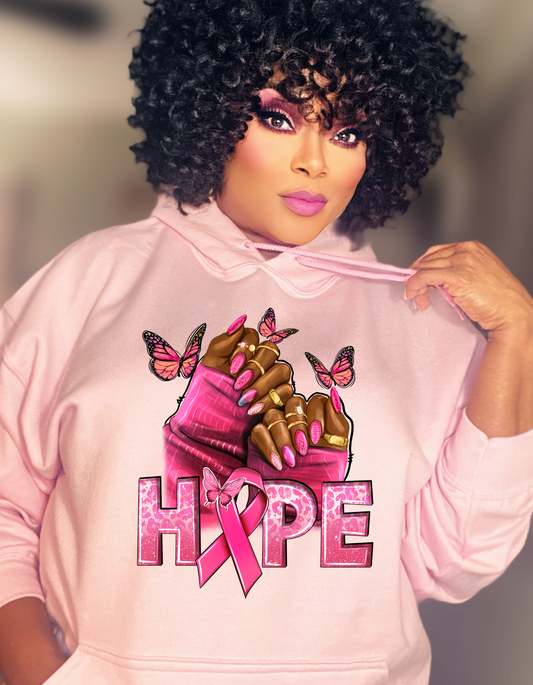 Hope Butterfly Nails Breast Cancer Awareness Hoodie