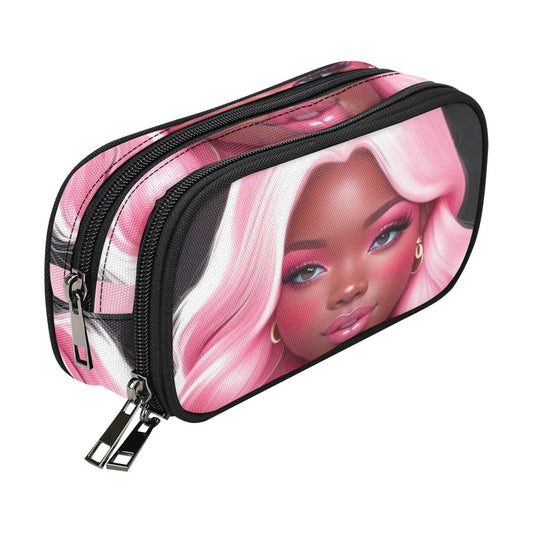 Pink Hair Melanin Doll Pencil Pouch