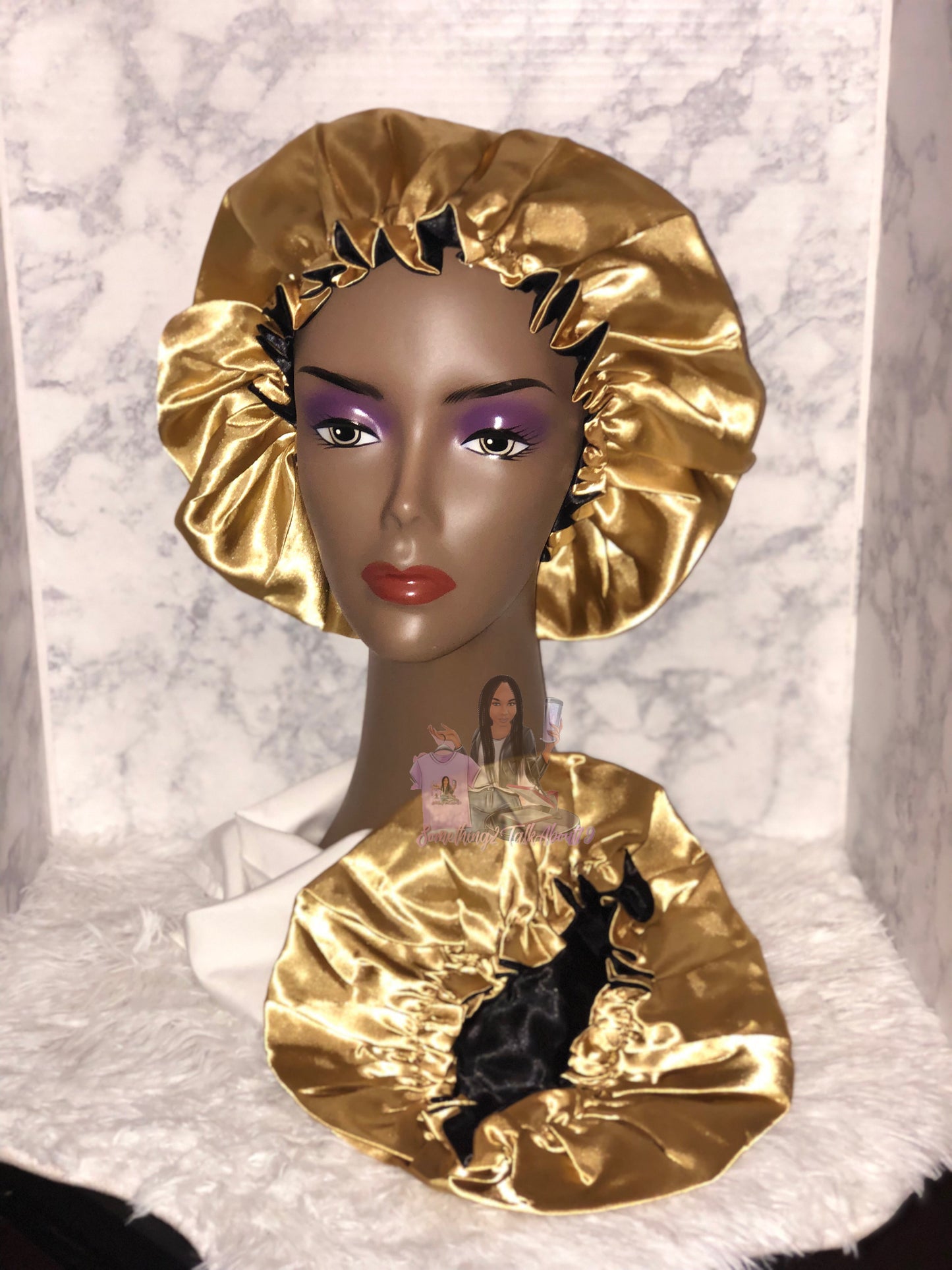 Gold and Black Double Layered Bonnet Set