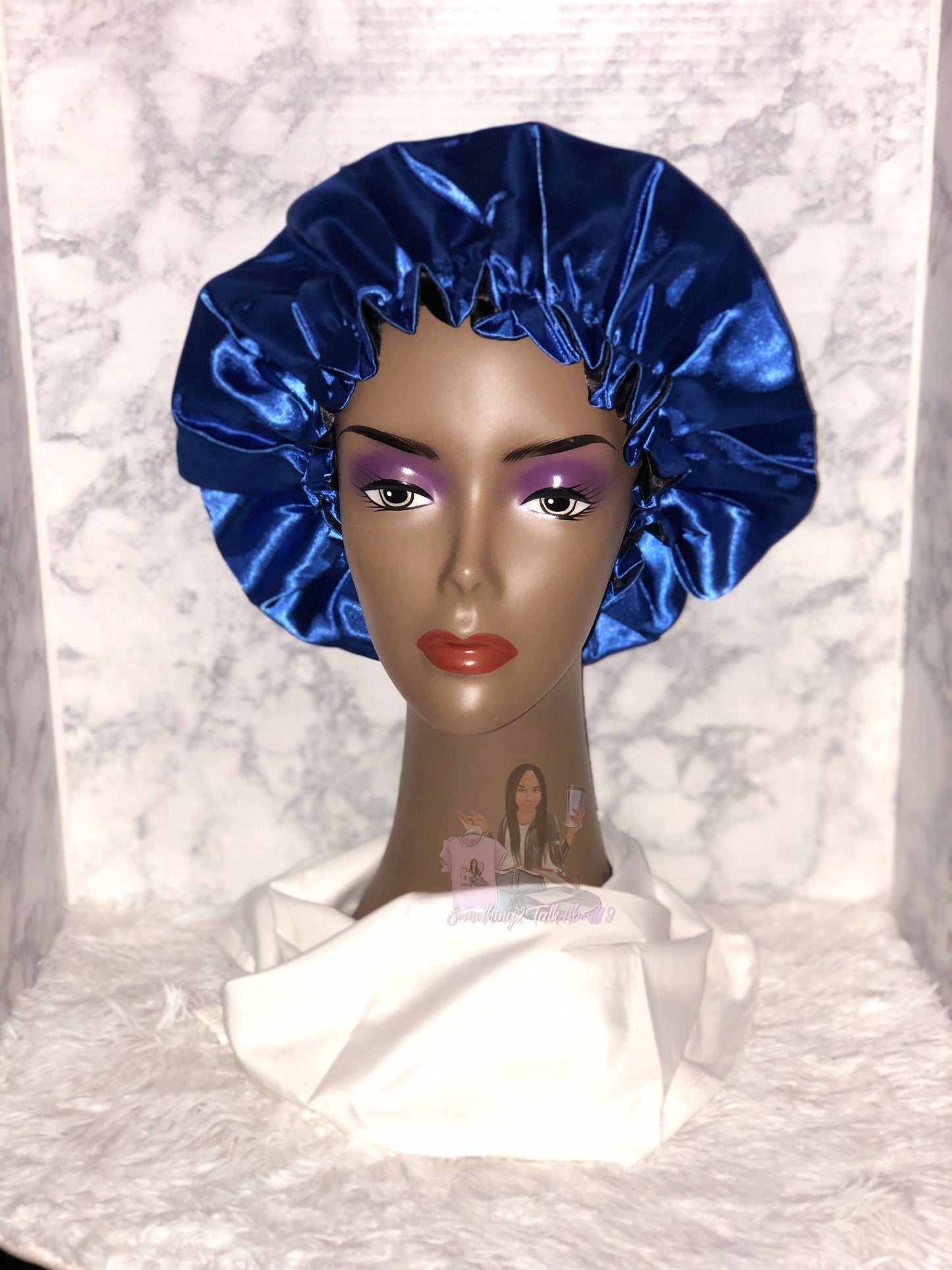 Blue and Black Double Layered Bonnet Set