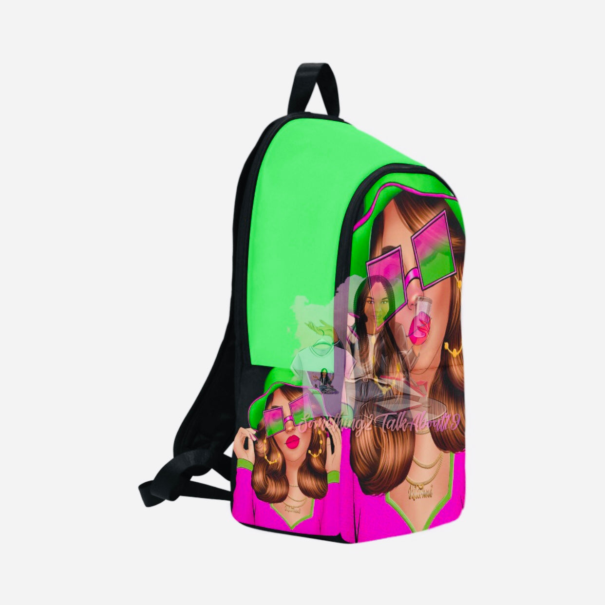 Debbie Lime Green/Pink Fabric Backpack