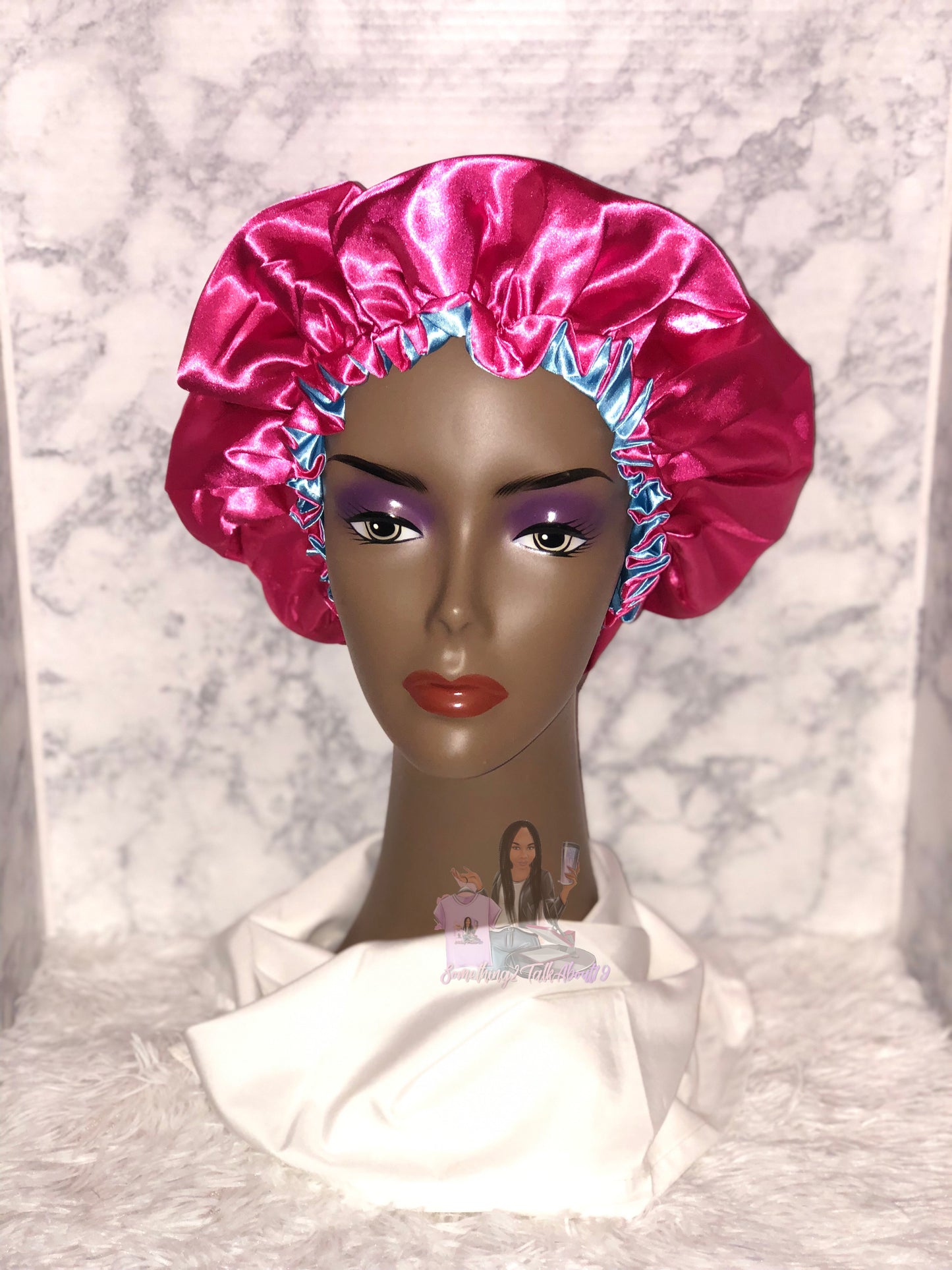 Hot Pink and Baby Blue Double Layered Bonnet Set