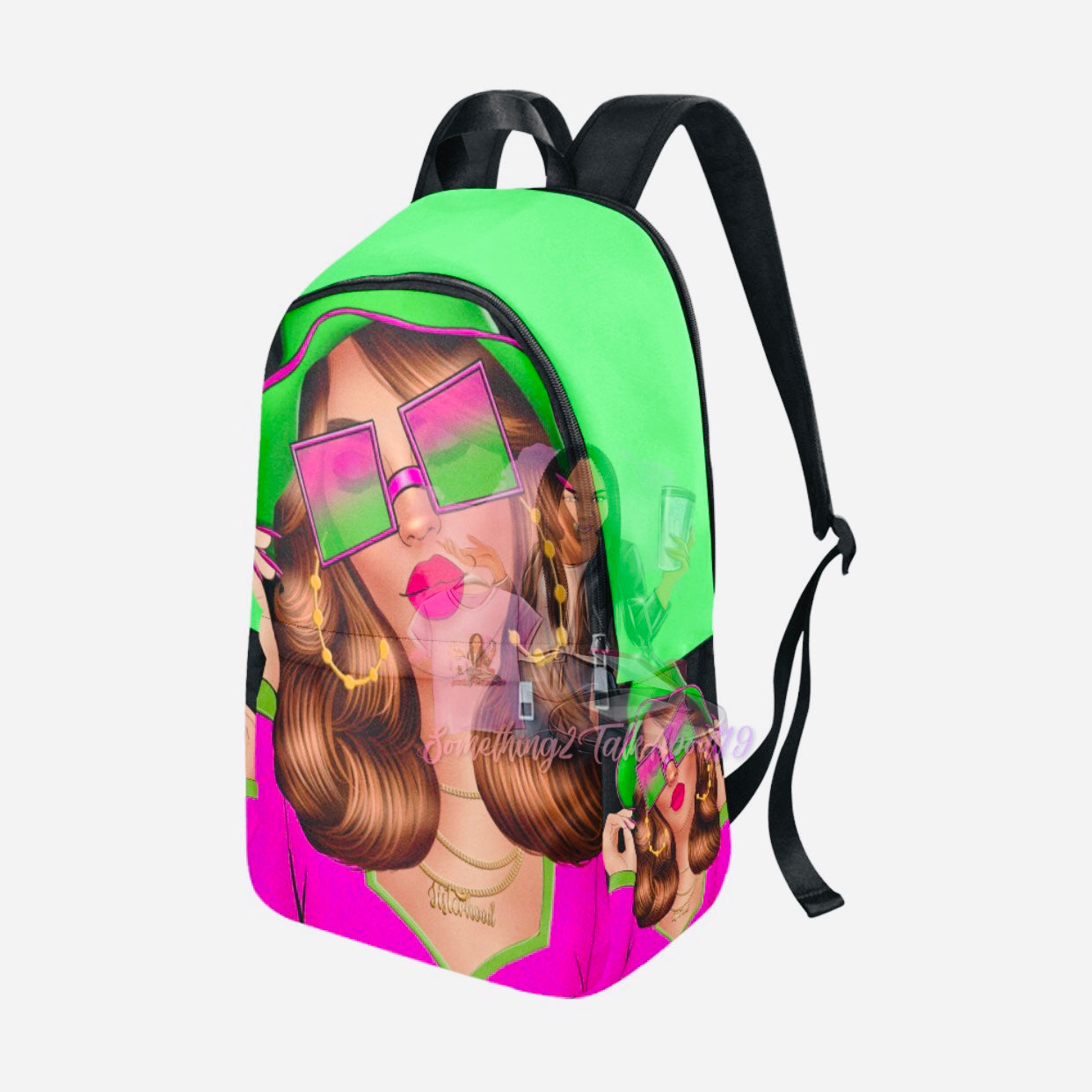 Debbie Lime Green/Pink Fabric Backpack