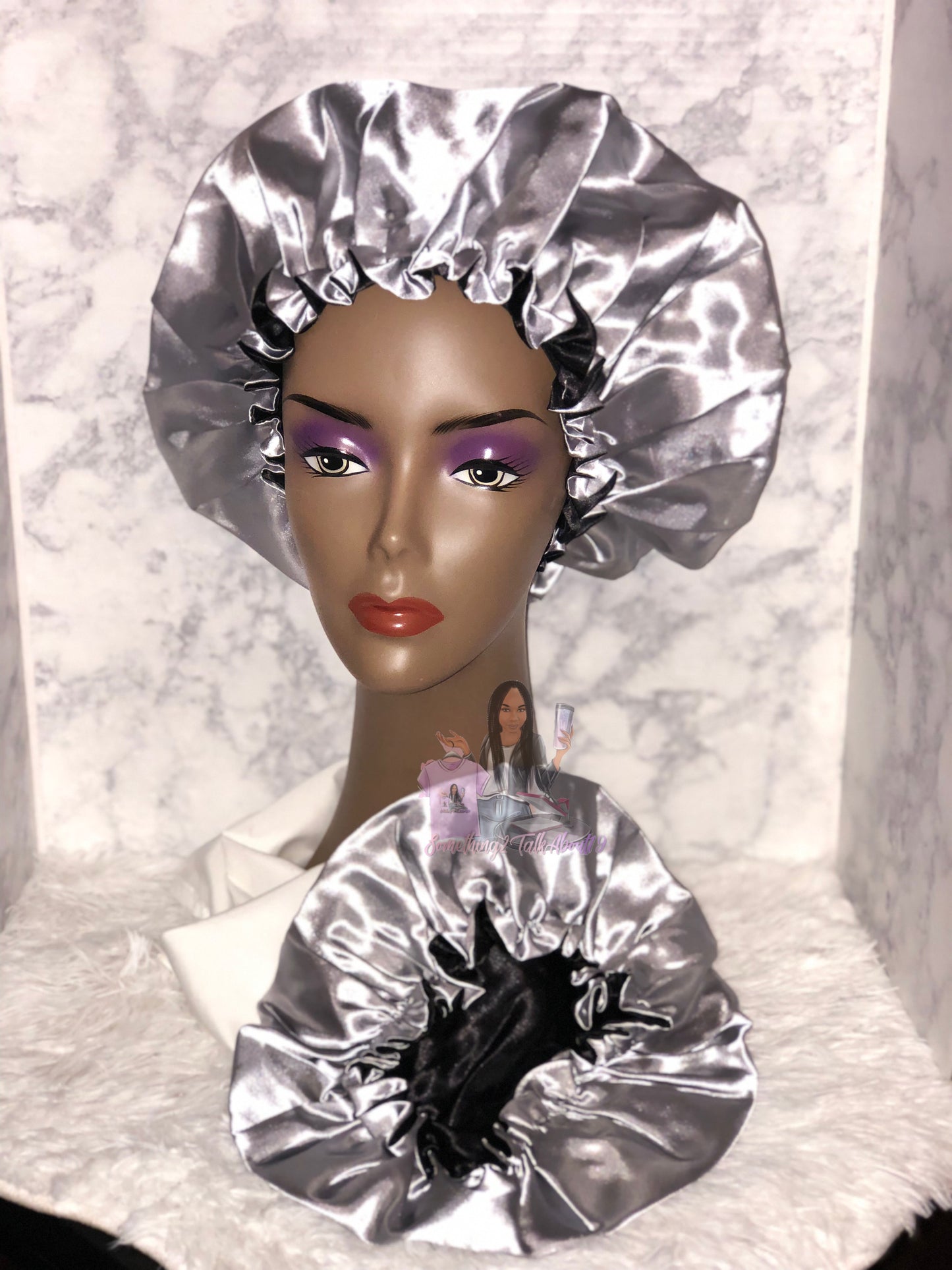 Silver and Black Double Layered Bonnet Set