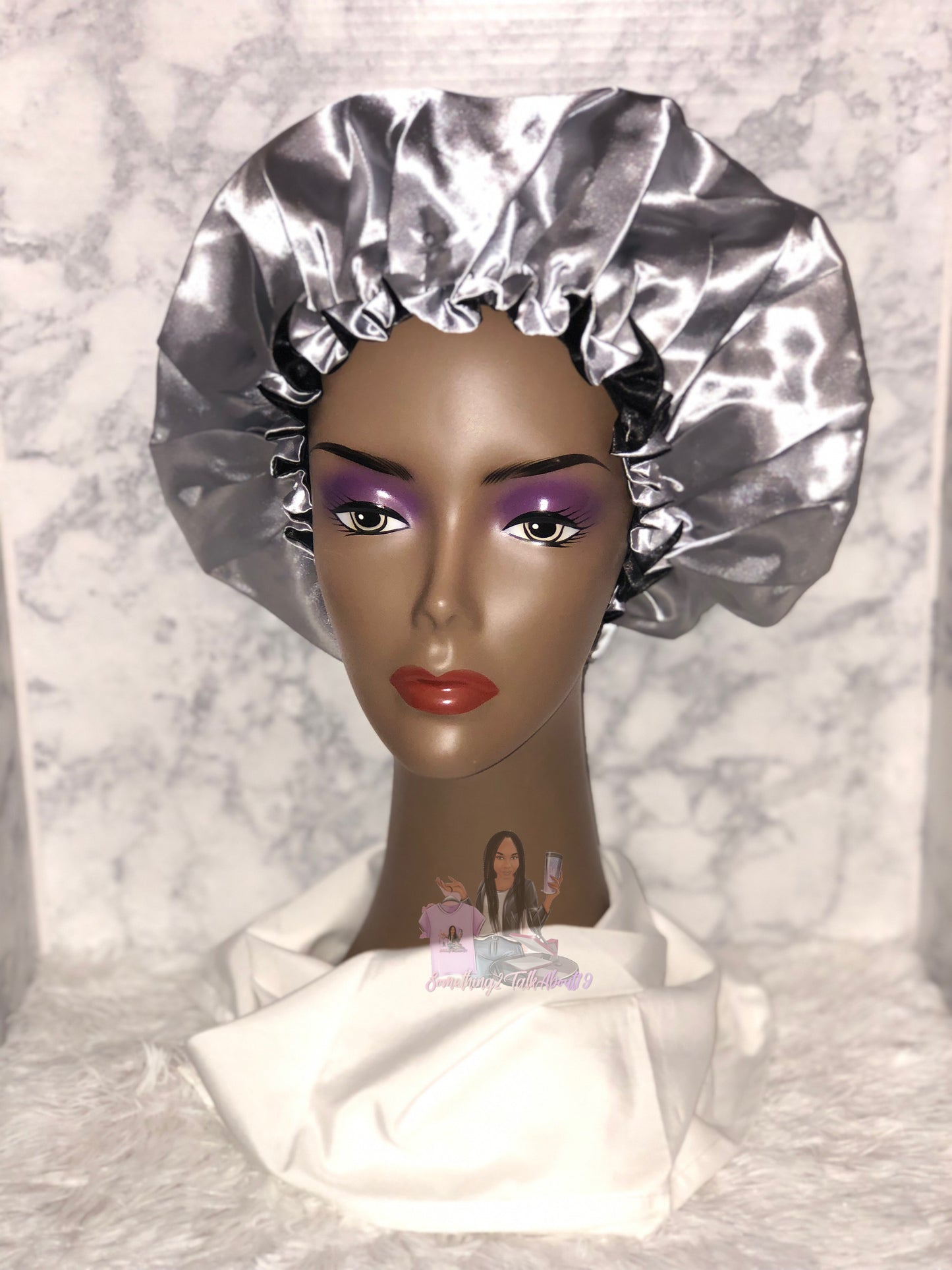 Silver and Black Double Layered Bonnet Set