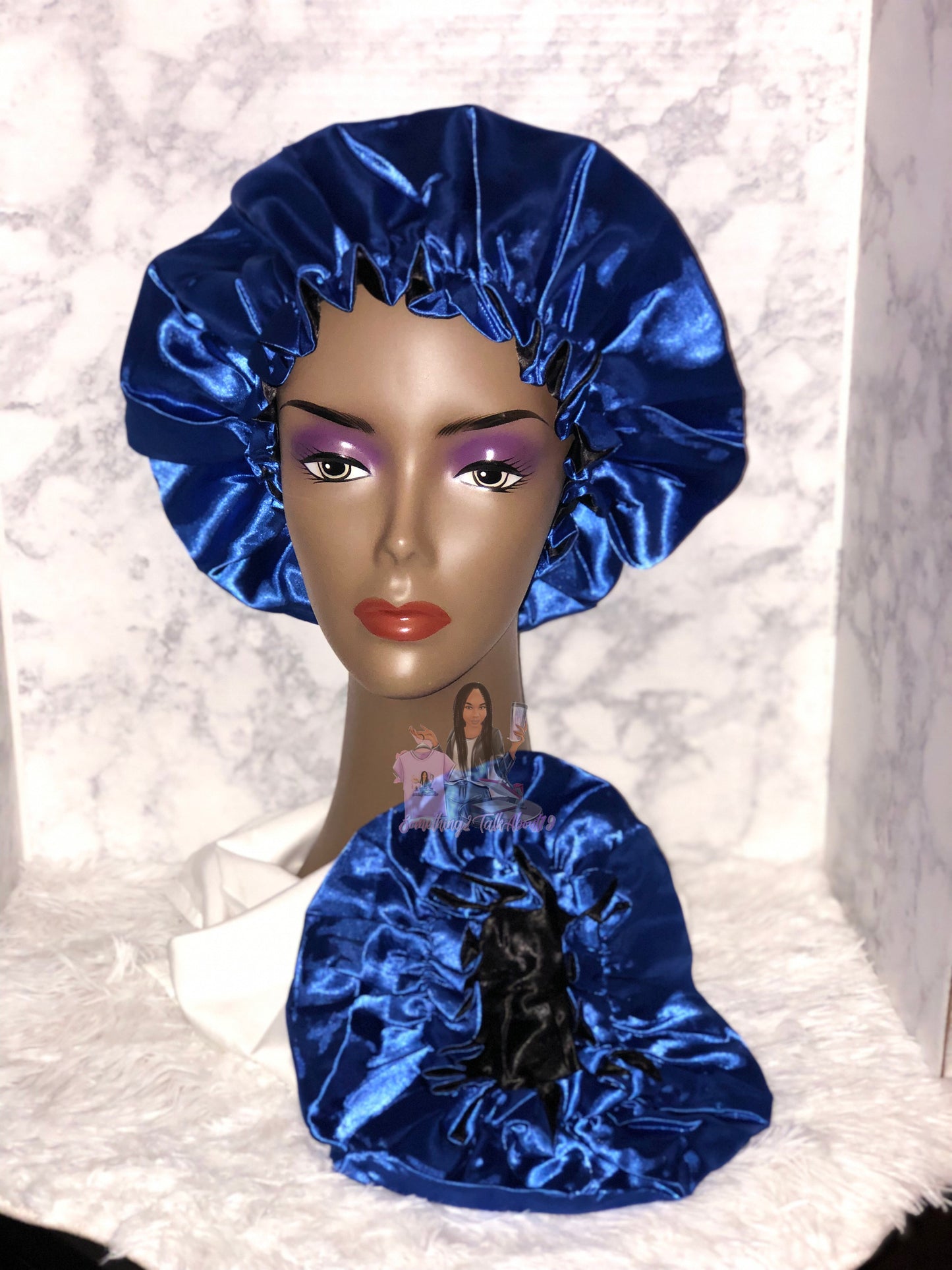 Blue and Black Double Layered Bonnet Set