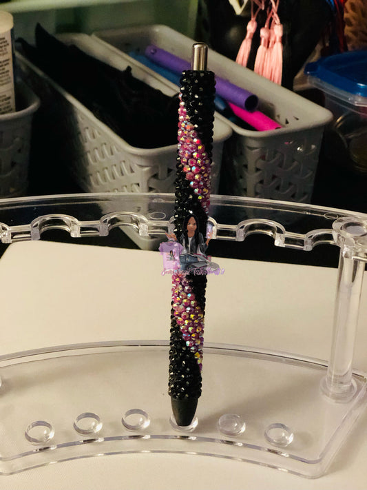 Pink and Black Swirl Rhinestone Pen