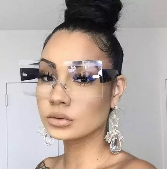 Square Rimless Women Shades (Black and Silver)