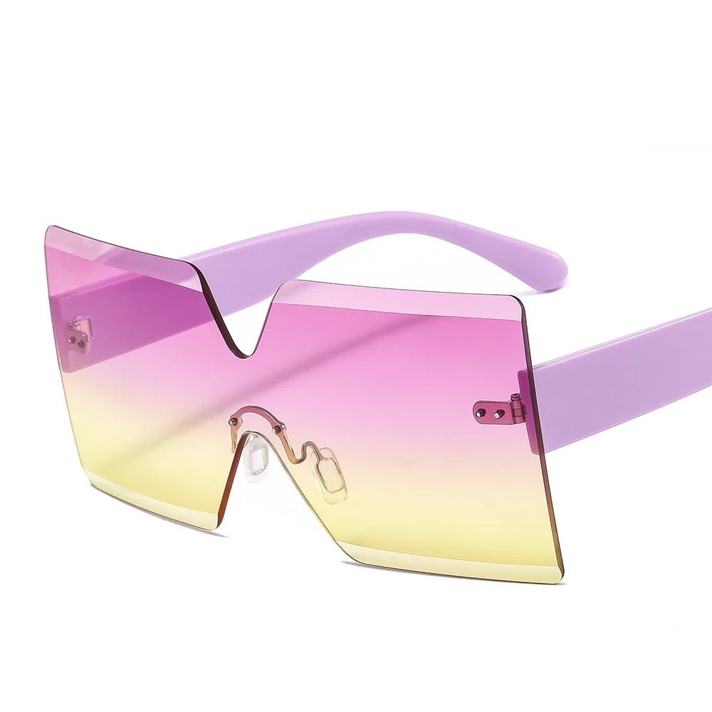 Square Rimless Women Shades (Purple/Purple and Yellow)